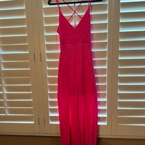 Bright Pink Strappy Lined wide-legged Jumpsuit